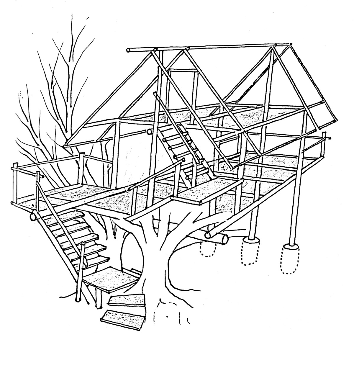 ぬりえページ: 樹上の家 (建物と建築) #66027 - 無料の印刷可能なぬりえページ