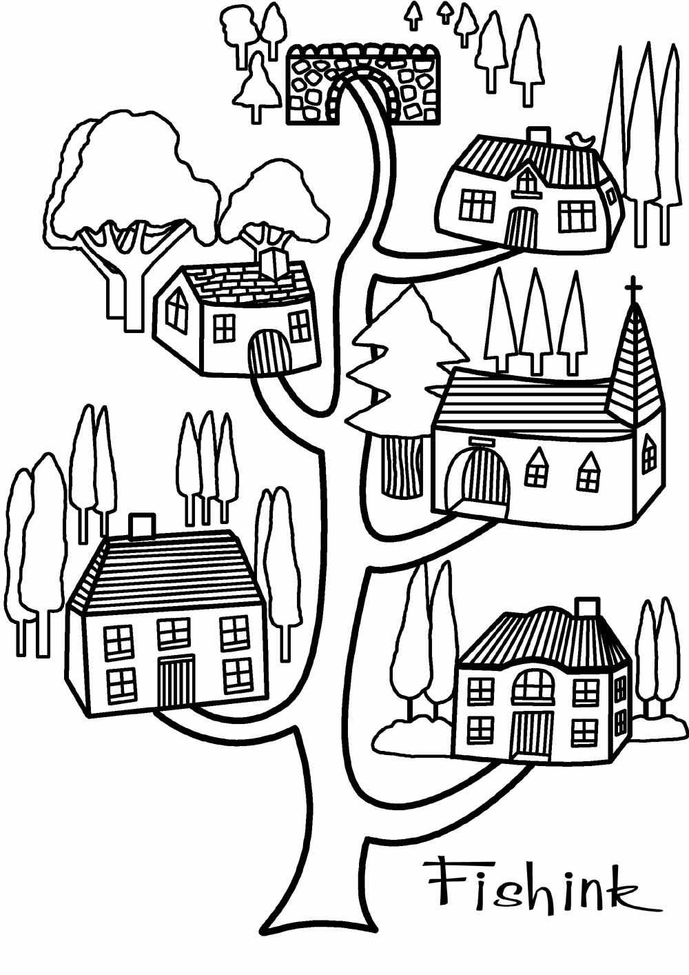ぬりえページ: 樹上の家 (建物と建築) #66071 - 無料の印刷可能なぬりえページ