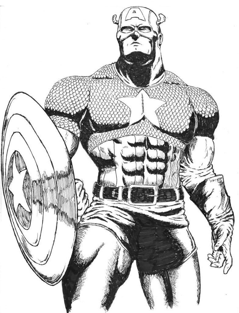 ぬりえページ: キャプテン・アメリカ (スーパーヒーロー) #76616 - 無料の印刷可能なぬりえページ