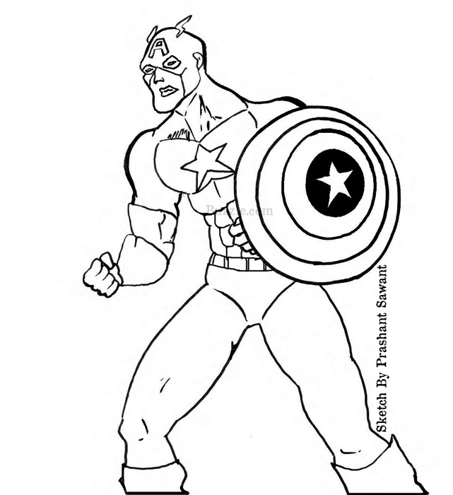ぬりえページ: キャプテン・アメリカ (スーパーヒーロー) #76642 - 無料の印刷可能なぬりえページ