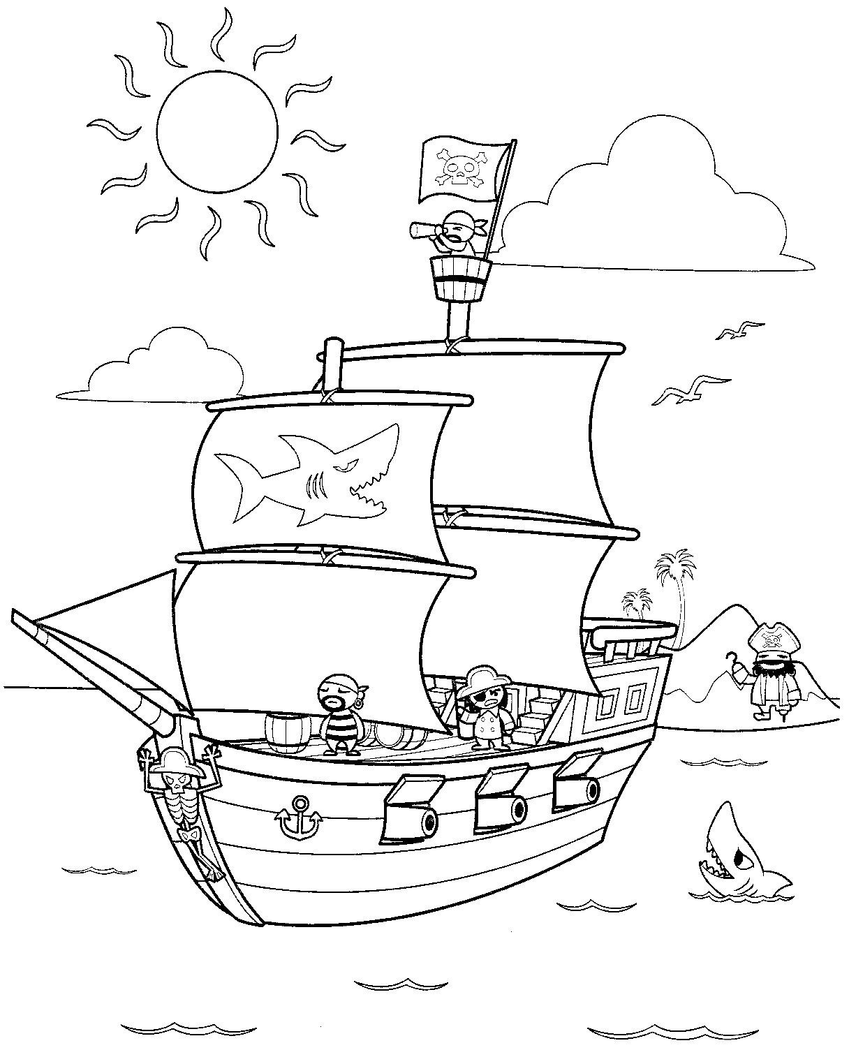 ぬりえページ: 海賊船 (交通機関) #138206 - 無料の印刷可能なぬりえページ