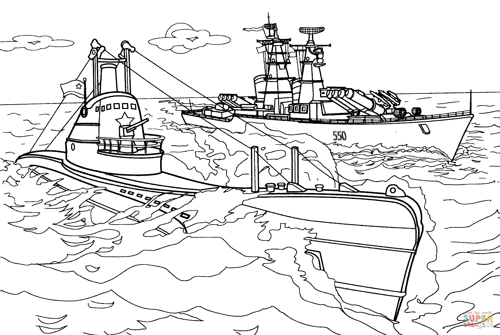 ぬりえページ: 軍艦 (交通機関) #138629 - 無料の印刷可能なぬりえページ