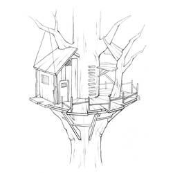 ぬりえページ: 樹上の家 (建物と建築) #66020 - 無料の印刷可能なぬりえページ