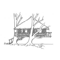 ぬりえページ: 樹上の家 (建物と建築) #66040 - 無料の印刷可能なぬりえページ