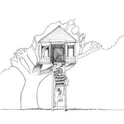 ぬりえページ: 樹上の家 (建物と建築) #66050 - 無料の印刷可能なぬりえページ