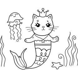 ぬりえ: 人魚猫 - 無料の印刷可能なぬりえページ