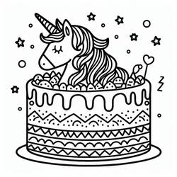 ぬりえ: ユニコーンケーキ - 無料の印刷可能なぬりえページ